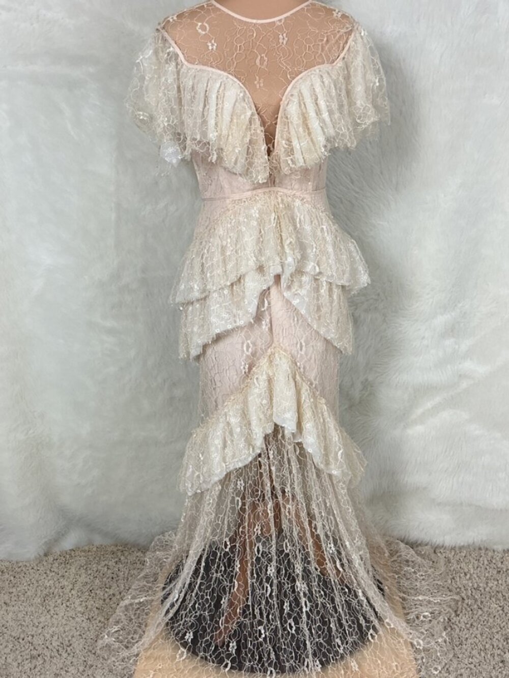 Alice McCall Magician's Daughter Ivory Pink Lace Gown Customized Flawed 8